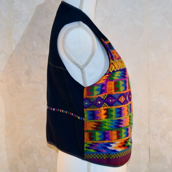 VINTAGE Chico's Design Women's Woven Guatemalan Tribal Embroidered Vest Medium - Picture 3 of 6